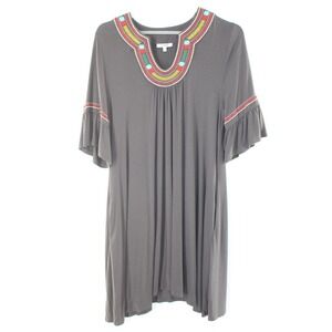 Jodifl Embroidered Ruffle Sleeve Shift Dress Small Gray B3580